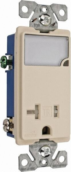 Cooper Wiring Devices - 2 Pole, 125 VAC, 20 Amp, 1 Outlet, Flush Mounted, Self Grounding, Tamper Resistant Combination Outlet with Night Light - 5-20R Configuration, Back Side Wiring, Thermoplastic Material, cULus Listed Standard - Best Tool & Supply