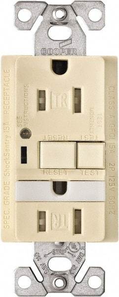 Cooper Wiring Devices - 1 Phase, 5-15R NEMA, 125 VAC, 15 Amp, Self Grounding, GFCI Receptacle - 2 Pole, Back and Side Wiring, Tamper Resistant, Thermoplastic Commercial, Specification Grade - Best Tool & Supply