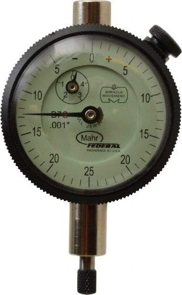 Mahr - 1/8" Range, 0-25-0 Dial Reading, 0.001" Graduation Dial Drop Indicator - 1-3/4" Dial, 0.05" Range per Revolution, 0.001" Accuracy, Revolution Counter - Best Tool & Supply