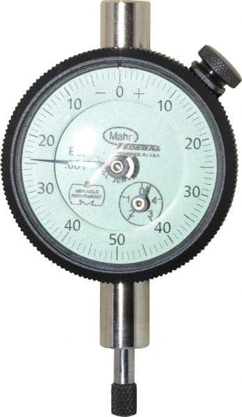 Mahr - 1/4" Range, 0-50-0 Dial Reading, 0.001" Graduation Dial Drop Indicator - 1-3/4" Dial, 0.1" Range per Revolution, 0.001" Accuracy, Revolution Counter - Best Tool & Supply