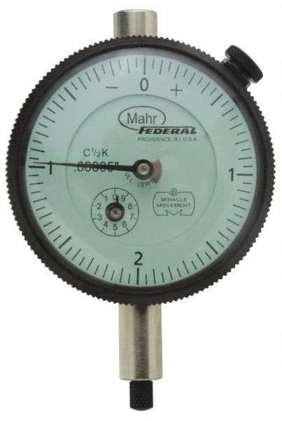 Mahr - 0.5mm Range, 0-10-0 Dial Reading, 0.002" Graduation Dial Drop Indicator - 45mm Dial, 0.2mm Range per Revolution, 0.004mm Accuracy, Revolution Counter - Best Tool & Supply