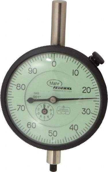 Mahr - 1" Range, 0-100 Dial Reading, 0.001" Graduation Dial Drop Indicator - 2-3/4" Dial, 0.1" Range per Revolution, 0.001" Accuracy, Revolution Counter - Best Tool & Supply