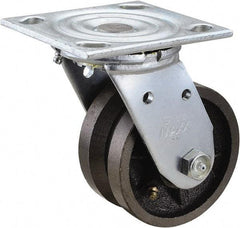 Value Collection - 4" Diam x 2" Wide, Metal With Groove Swivel Caster - 800 Lb Capacity, Top Plate Mount, 4" x 4-1/2" Plate, Roller Bearing - Best Tool & Supply