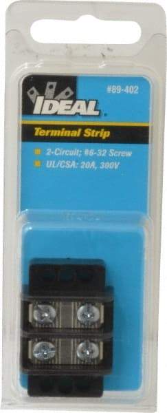 Ideal - 2 Poles, 300 Volt, 30 Amp, -40 to 266°F, Polyester Thermoplastic, Polyester Thermoplastic Multipole Terminal Block - Zinc Plated Steel, 22 to 12 AWG Compatibility, 0.56 Inch High - Best Tool & Supply