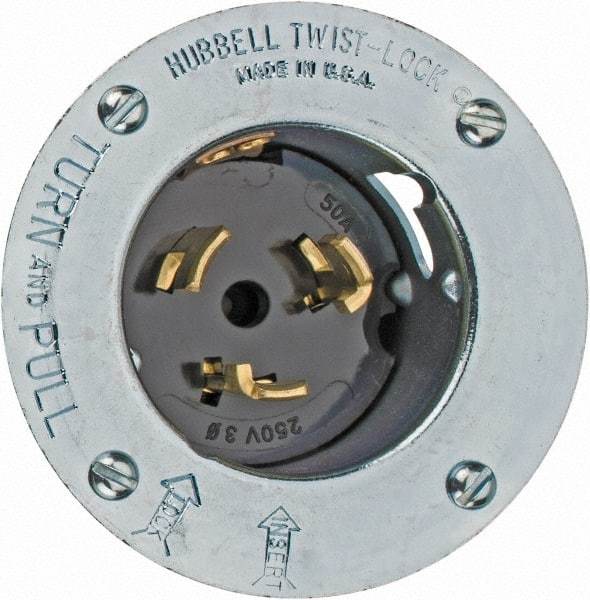 Hubbell Wiring Device-Kellems - 250 VAC, 50 Amp, Self Grounding Inlet - 3 Poles, 4 Wire, Male End, Metallic - Best Tool & Supply