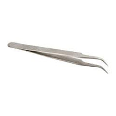 Value Collection - 4-3/8" OAL 7-SA Dumont-Style Swiss Pattern Tweezers - Curved Shanks with Beveled Edges, Plain, Sharp Points - Best Tool & Supply