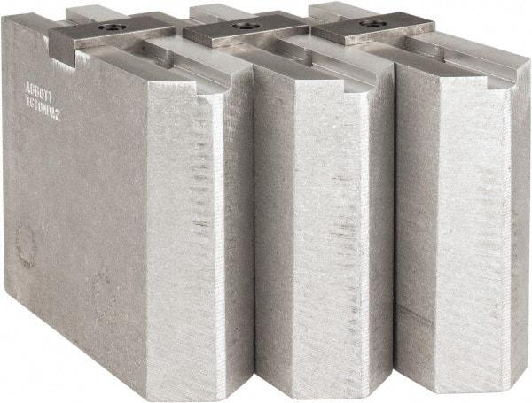 Abbott Workholding Products - Tongue & Groove Attachment, Square Soft Lathe Chuck Jaw - 3 Jaws, Aluminum, 2-1/8" Btw Mount Hole Ctrs, 4-1/2" Long x 1-1/2" Wide x 4" High, 1/2" Groove, 1/2" Fastener - Best Tool & Supply