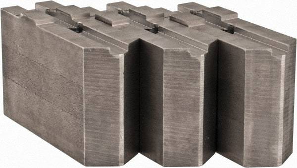 Abbott Workholding Products - Tongue & Groove Attachment, Square Soft Lathe Chuck Jaw - 3 Jaws, Steel, 1.5748" Btw Mount Hole Ctrs, 4-1/2" Long x 1-1/2" Wide x 3" High, 0.4724" Groove, 0.4724" & 12mm Fastener - Best Tool & Supply