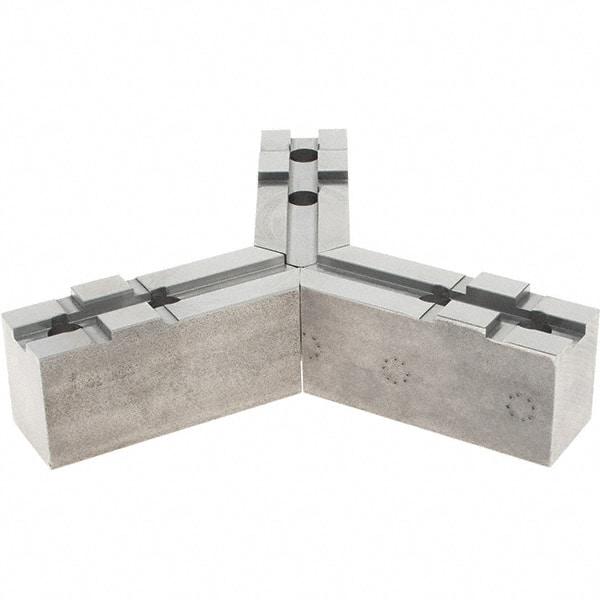 Abbott Workholding Products - Tongue & Groove Attachment, Square Soft Lathe Chuck Jaw - 3 Jaws, Steel, 1.5748" Btw Mount Hole Ctrs, 4-1/2" Long x 1-1/2" Wide x 2" High, 0.4724" Groove, 0.4724" & 12mm Fastener - Best Tool & Supply