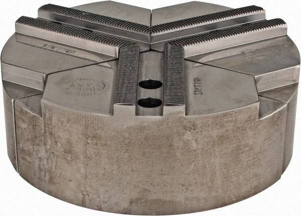 Abbott Workholding Products - 1.5mm x 60° Serrated Attachment, Round Soft Lathe Chuck Jaw - 3 Jaws, Steel, 0.7874" Btw Mount Hole Ctrs, 6" Wide x 2" High, 0.4724" Groove, 0.3937" & 10mm Fastener - Best Tool & Supply