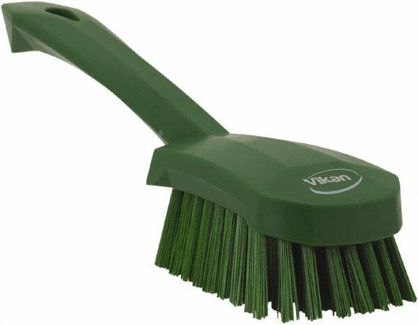 Vikan - 1.3" Bristle Length, Polyester Scrub Brush - 4-1/4" Long x 2-3/4" Wide Head, 10" OAL, Green, Polypropylene Block - Best Tool & Supply