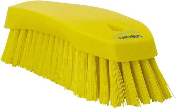 Vikan - 1.3" Bristle Length, Polyester Utility Scrub Brush - 7" Long x 3" Wide Head, 8" OAL, Yellow, Polypropylene Block - Best Tool & Supply