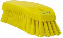 Vikan - 1.3" Bristle Length, Polyester Utility Scrub Brush - 7" Long x 3" Wide Head, 8" OAL, Yellow, Polypropylene Block - Best Tool & Supply