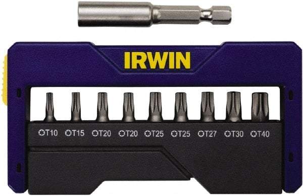 Irwin - 10 Piece, 1/4" Drive Screwdriver Insert Bit Set - 0.05 to 1/4" Hex, 1.27 to 10mm Hex, T10 to T40 Torx - Best Tool & Supply