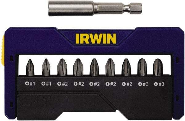 Irwin - 10 Piece, 1/4" Drive Screwdriver Insert Bit Set - #1 to #3 Phillips, 0.05 to 1/4" Hex, 1.27 to 10mm Hex - Best Tool & Supply