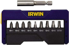 Irwin - 10 Piece, 1/4" Drive Screwdriver Insert Bit Set - #1 to #3 Phillips, 0.05 to 1/4" Hex, 1.27 to 10mm Hex, T25 Torx, #1 to #3 Square Recess - Best Tool & Supply