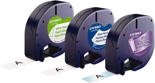 Dymo - 1/2" Wide x 156" Long, Black on White & Black On Clear Plastic/Paper Label Printer Cartridge - For DYMO Letratag Printers - Best Tool & Supply