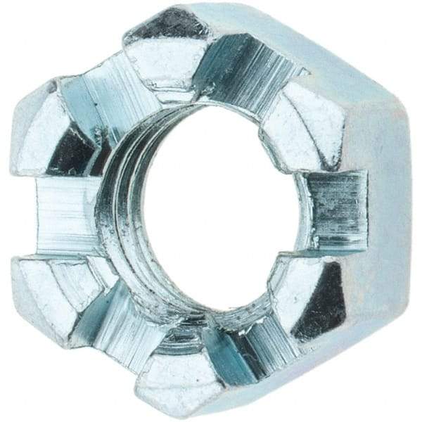 Value Collection - 1/2-13 UNC Grade 2 Steel Slotted Locknut - 3/4" Width Across Flats, 7/16" High, Zinc-Plated Finish - Best Tool & Supply