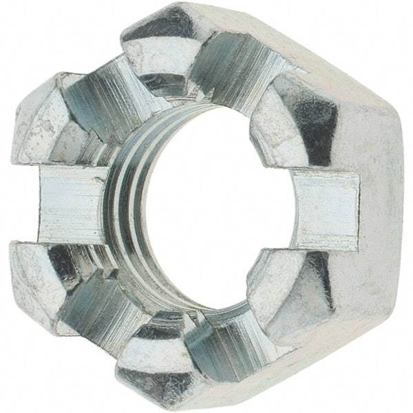 Value Collection - 5/8-11 UNC Grade 2 Steel Slotted Locknut - 15/16" Width Across Flats, 35/64" High, Zinc-Plated Finish - Best Tool & Supply