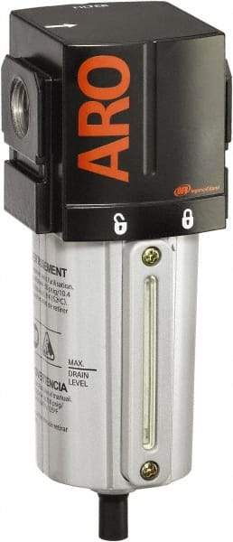 ARO/Ingersoll-Rand - 3/4" Port, 7.047" High x 2.874" Wide Standard Filter with Metal Bowl, Manual Drain - 216 SCFM, 250 Max psi, 175°F Max Temp, Sight Glass Included, Modular Connection, 2.4 oz Bowl Capacity - Best Tool & Supply