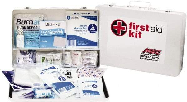 Medique - 200 Piece, 50 Person, Industrial First Aid Kit - 14" Wide x 9-1/2" Deep x 2-1/2" High, Metal Case - Best Tool & Supply