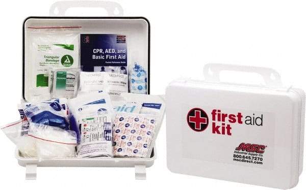 Medique - 100 Piece, 10 Person, Industrial First Aid Kit - 9-1/4" Wide x 6-3/4" Deep x 3" High, Plastic Case - Best Tool & Supply