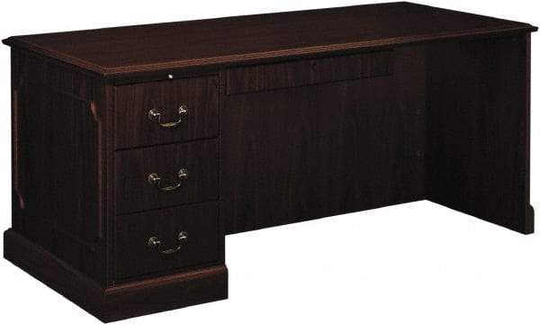 Hon - High Pressure Laminate Right Return Desk with Center Drawer - 66" Wide x 30" Deep x 29-1/2" High, Mahogany - Best Tool & Supply