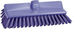 Vikan - 1-1/2" Bristle Length, Polyester Scrub Brush - 10" Long x 5-1/2" Wide Head, 10-25/64" OAL, European Threaded Handle, Purple, Polypropylene Block - Best Tool & Supply