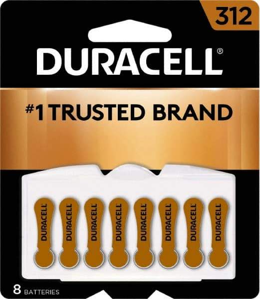 Duracell - Size 312, Zinc Air, 8 Pack, Hearing Aid Battery - 1.4 Volts, Flat Terminal, PR41, ANSI 7002ZD Regulated - Best Tool & Supply