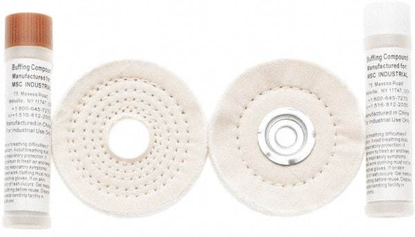 Value Collection - 4" Diam Cushion Sewn, Spiral Sewn Buffing Wheel Set - 1/2 & 7/8" Arbor Hole - Best Tool & Supply