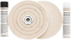 Value Collection - 6" Diam Cushion Sewn, Spiral Sewn Buffing Wheel Set - 1/2 & 7/8" Arbor Hole - Best Tool & Supply