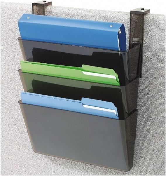 Deflect-o - 13" Wide x 7" High x 4" Deep Plastic Wall File - 3 Compartments, Black - Best Tool & Supply