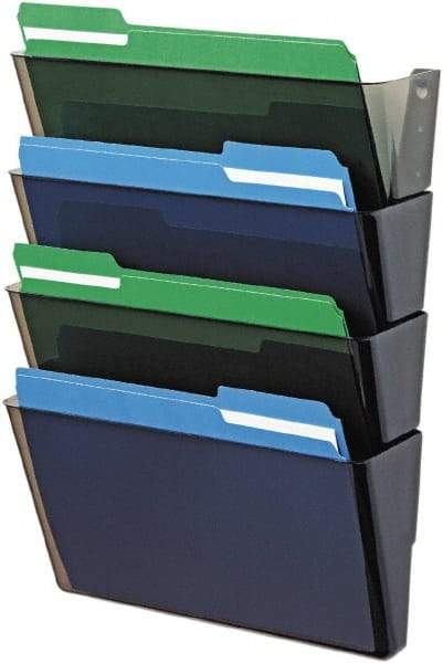 Deflect-o - 13" Wide x 7" High x 4" Deep Plastic Wall File - 4 Compartments, Smoke - Best Tool & Supply