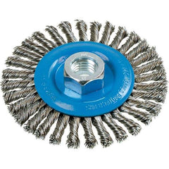 WALTER Surface Technologies - 4" OD, 5/8-11 Arbor Hole, Stringer Bead Stainless Steel Wheel Brush - 3/16" Face Width, 0.02" Filament Diam, 20,000 RPM - Best Tool & Supply