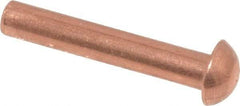 Made in USA - 1/8" Body Diam, Round Copper Solid Rivet - 3/4" Length Under Head - Best Tool & Supply