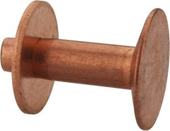 Made in USA - #12 Wire Body Diam, Flat Copper Belt Rivet with Washer - 1/2" Length Under Head, 3/8" Head Diam - Best Tool & Supply