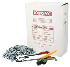 Value Collection - 9,000 Inch Long x 1/2 Inch Wide x 0.015 Inch Thick, Heavy Duty Polyproylene Strapping Kit - 400 Lbs Tensile Strength, Contains Self Dispensing Box, White Polypropylene Strapping, 1000 Seals, Tensioner Tool and Crimper Tool - Best Tool & Supply