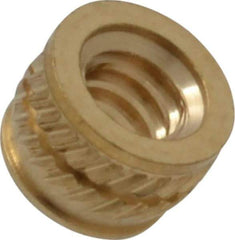 E-Z LOK - #6-32, 0.199" Small to 0.206" Large End Hole Diam, Brass Single Vane Tapered Hole Threaded Insert - 0.22" Insert, 0.203" Pilot Diam, 0.15" OAL, 0.116" Min Wall Thickness - Best Tool & Supply