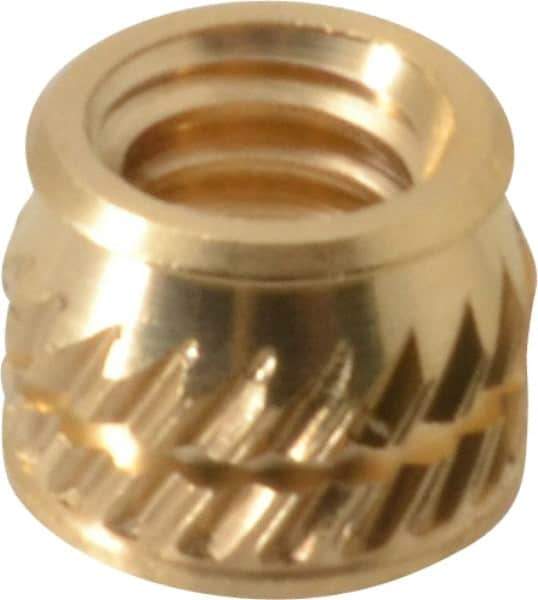 E-Z LOK - #8-32, 0.226" Small to 0.234" Large End Hole Diam, Brass Single Vane Tapered Hole Threaded Insert - 1/4" Insert, 0.23" Pilot Diam, 0.185" OAL, 0.133" Min Wall Thickness - Best Tool & Supply