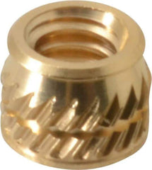 E-Z LOK - #8-32, 0.226" Small to 0.234" Large End Hole Diam, Brass Single Vane Tapered Hole Threaded Insert - 1/4" Insert, 0.23" Pilot Diam, 0.185" OAL, 0.133" Min Wall Thickness - Best Tool & Supply