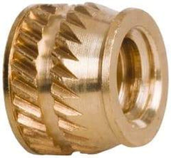 E-Z LOK - #10-24, 0.267" Small to 0.277" Large End Hole Diam, Brass Single Vane Tapered Hole Threaded Insert - 0.296" Insert, 0.272" Pilot Diam, 0.225" OAL, 0.159" Min Wall Thickness - Best Tool & Supply