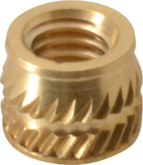 E-Z LOK - #10-32, 0.267" Small to 0.277" Large End Hole Diam, Brass Single Vane Tapered Hole Threaded Insert - 0.296" Insert, 0.272" Pilot Diam, 0.225" OAL, 0.159" Min Wall Thickness - Best Tool & Supply