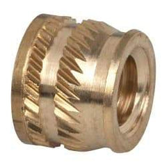 E-Z LOK - 1/4-20, 0.349" Small to 0.363" Large End Hole Diam, Brass Single Vane Tapered Hole Threaded Insert - 3/8" Insert, 0.354" Pilot Diam, 0.3" OAL, 0.194" Min Wall Thickness - Best Tool & Supply