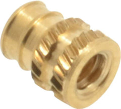 E-Z LOK - #4-40, 0.141" Small to 0.159" Large End Hole Diam, Brass Double Vane Tapered Hole Threaded Insert - 0.172" Insert, 0.144" Pilot Diam, 7/32" OAL, 0.093" Min Wall Thickness - Best Tool & Supply