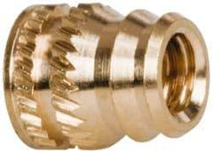 E-Z LOK - #6-32, 0.185" Small to 0.206" Large End Hole Diam, Brass Double Vane Tapered Hole Threaded Insert - 0.22" Insert, 0.19" Pilot Diam, 1/4" OAL, 0.116" Min Wall Thickness - Best Tool & Supply