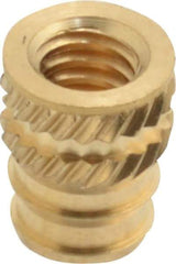 E-Z LOK - #8-32, 0.208" Small to 0.234" Large End Hole Diam, Brass Double Vane Tapered Hole Threaded Insert - 1/4" Insert, 0.212" Pilot Diam, 5/16" OAL, 0.133" Min Wall Thickness - Best Tool & Supply