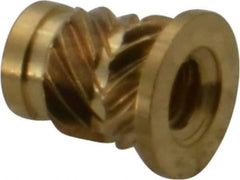 E-Z LOK - #4 40 UNC, 0.181" Diam, Brass Headed Heat Installed Threaded Insert - 0.157" Hole, 1/4" OAL x 0.021" High, 0.218" Head Diam - Best Tool & Supply