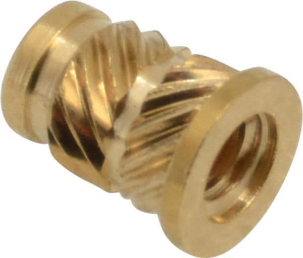 E-Z LOK - #6 32 UNC, 0.214" Diam, Brass Headed Heat Installed Threaded Insert - 0.189" Hole, 0.311" OAL x 0.027" High, 1/4" Head Diam - Best Tool & Supply