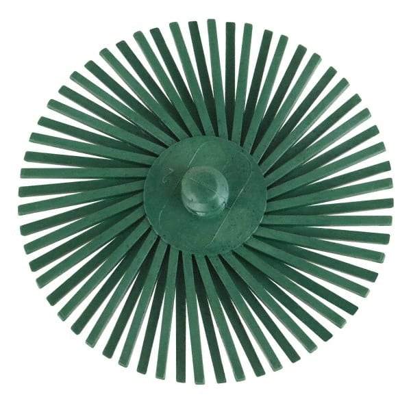 3M - 3" Diam, Type R Quick Change Radial Bristle Brush - 50 Grit, Coarse Grade, 25,000 Max RPM, Green - Best Tool & Supply