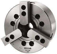 Kitagawa - 3 Jaws, 12" Chuck Diam, Plain Back Mount, 3.5827" Through Hole, Drawbar, Hydraulic Power Lathe Chuck - 31,718 Lb Force per Jaw, 1.5mm x 60 Serrated Jaw Interface, 34mm to 304mm Jaw Capacity, 3,300 RPM, High Speed Steel Body - Best Tool & Supply